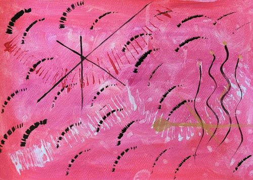 Elaine L, Pink abstract, acrylic.